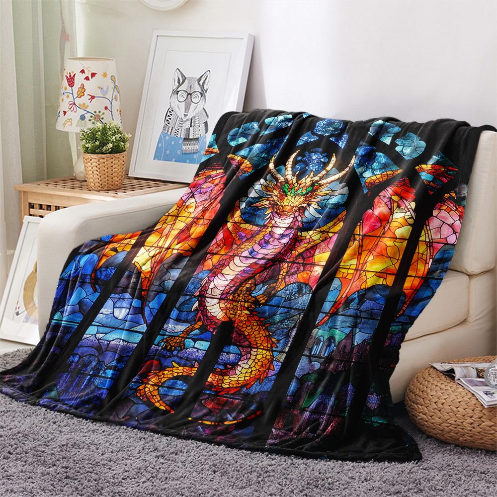 Colorful Dragons  Print Flannel Blanket, High quality Comfortable for All Seasons, Home Decor, Warmth and Comfort