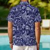 Women Short Sleeve Shirt Purple Blue Paisley Floral Ethnic Print Lapel Button Up Top