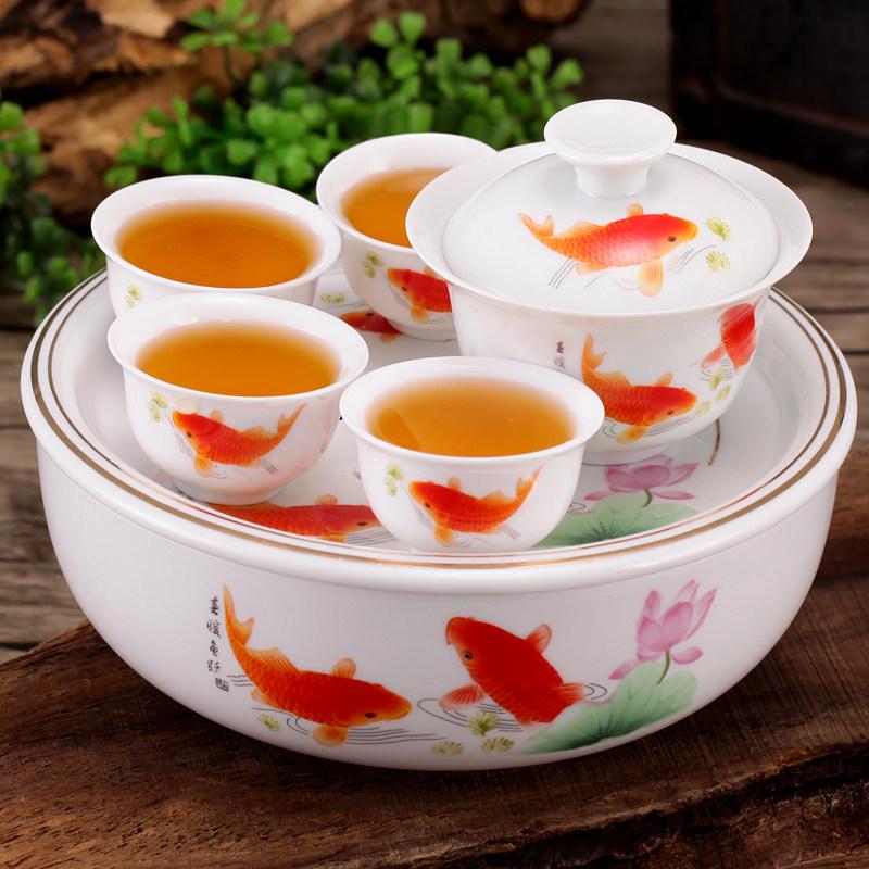 Portable Ceramic Kung Fu Tea Set with Tray and Travel Bag