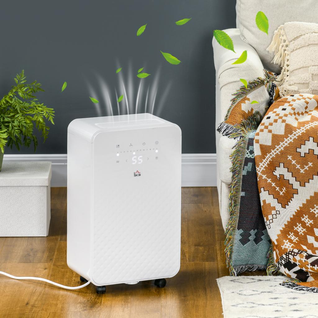 2000mL Portable Dehumidifier with Air Purifier, 24H Timer, 5 Modes, 10L/Day, for Home Laundry, White