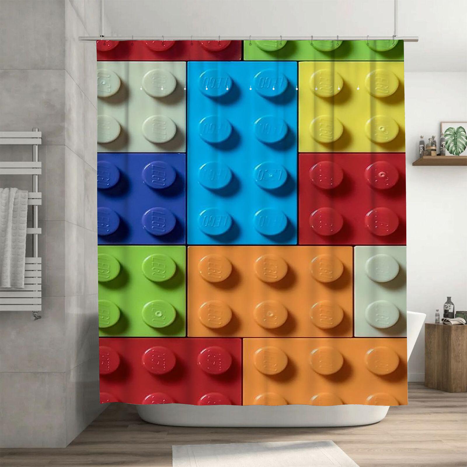 Textile Article Light Colorful Building Blocks Waterproof Shower Curtain Heat Resistant Machine Washable Non-Transparent 180X180cm