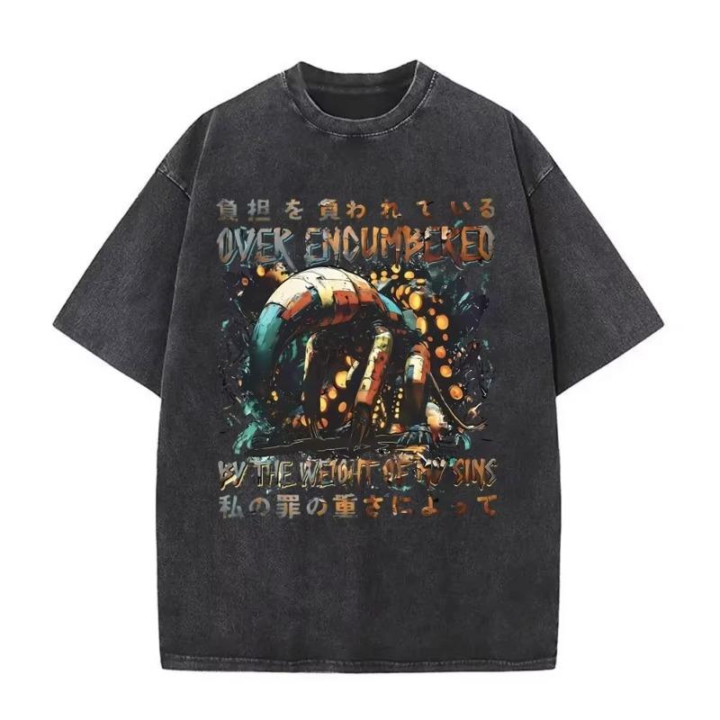 Funny Japan Style Cat Vintage Washed T-Shirts Japan Is Calling and Must Go Surfer Cat T-shirts Men's Women Clothing Short Sleeve