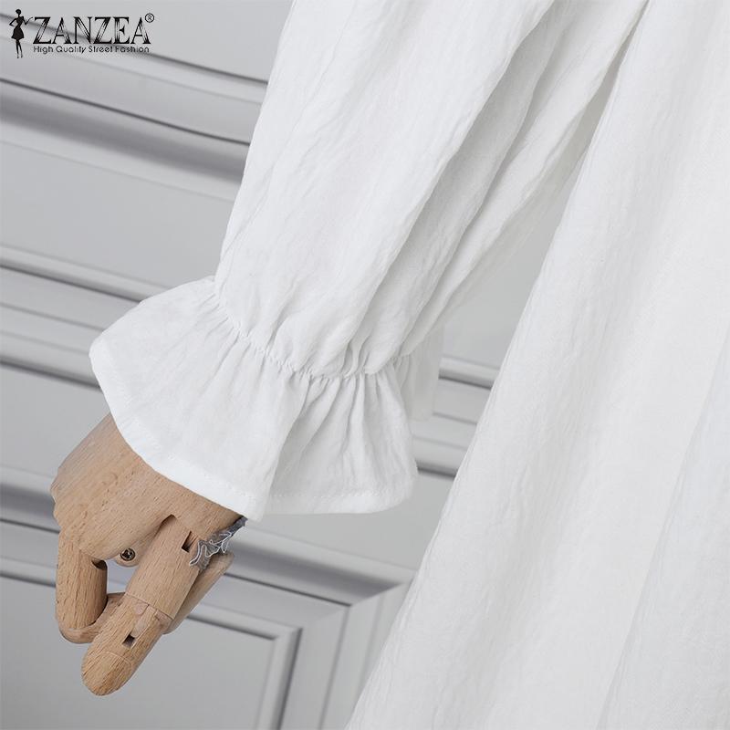 ZANZEA Women Summer Round Neck Trumpet Long Sleeve Lace Dresses