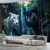 Tapiz de Pantera Blanca y Negra para Colgar en la Pared, Paisaje de Selva Boscosa con Cascada, Decoración de Arte Mural de Animales Genial para Sala de Estar