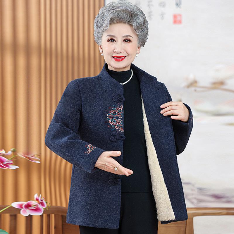 Plus Velvet Thick Warm Tang Suit Jacket for Middle-Aged and Elderly Women