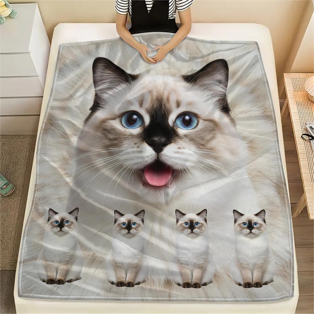 1Pc Lion Cat Himalayan Print Flannel Blanket, High quality Comfortable for All Seasons, Home Decor, Warmth and Comfort, Perfect for Gifts