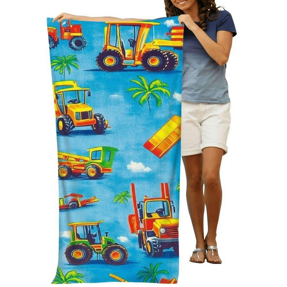 Construction Trucks Beach Towel Patterned Sunscreen And Windproof Suitable For Swimming Pool Camping Travel Blanket