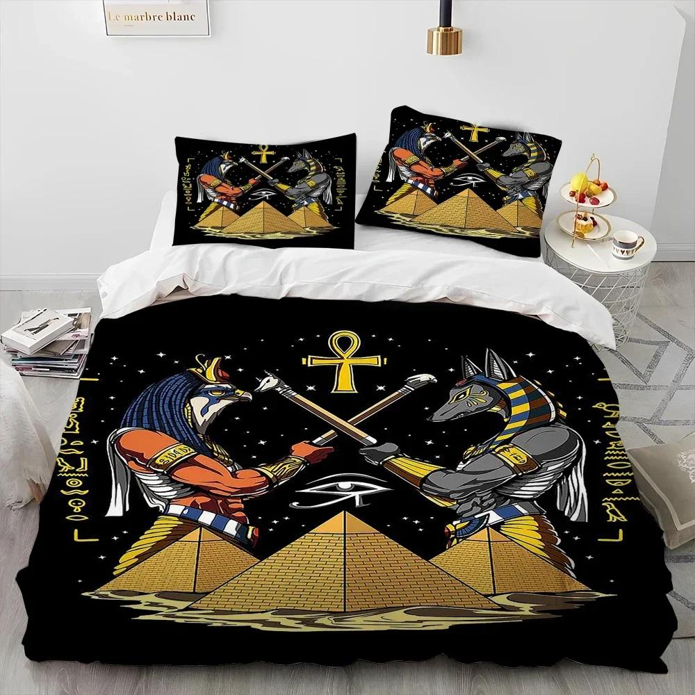 Egyptian Mythology Pharaoh Hieroglyphics Comfortable Duvet Cover Pillowcase Bedding Set Children Bedroom Decoration Home Textile