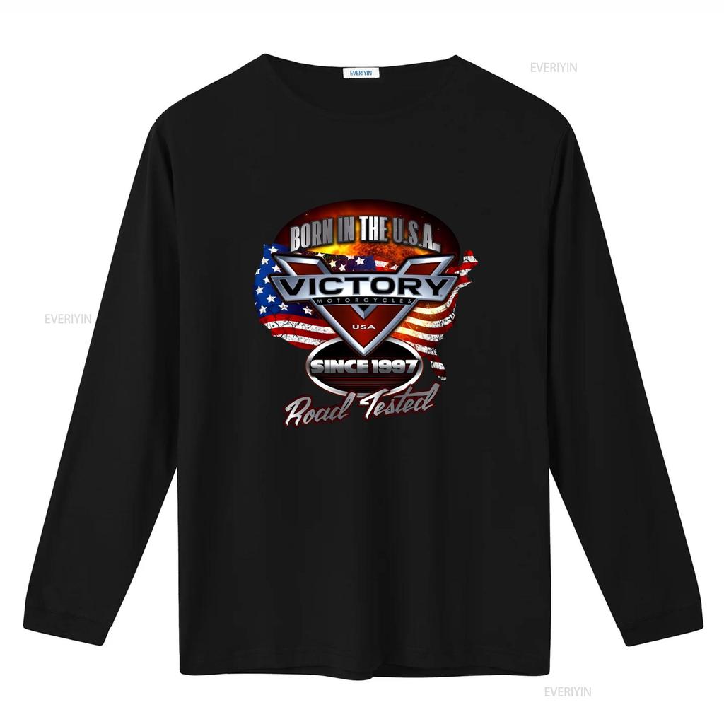 Born In The U S A Victory Motorcycle Softstyle T Shirt Since 1997 Road Tested USA Flag Design Vintage Washed Casual Soft