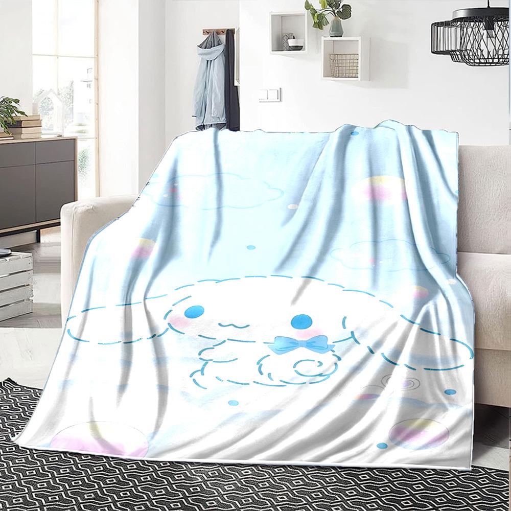 1pc Cinnamoroll Name Blanket Lightweight Flannel Throw for Sofa Bed Travel Camping Livingroom Office Couch Chair