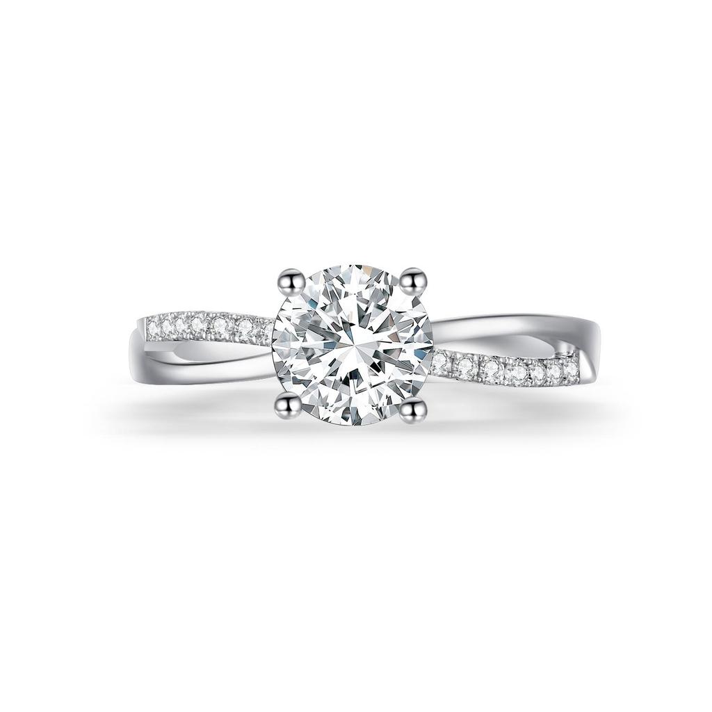 Inel de logodnă cu diamant cultivat în laborator de 0,5-2 ct, cu 4 grile, cu răsucire infinită, în argint de 18k (DE Color VS1-VVS1 Certificat IGI de claritate)