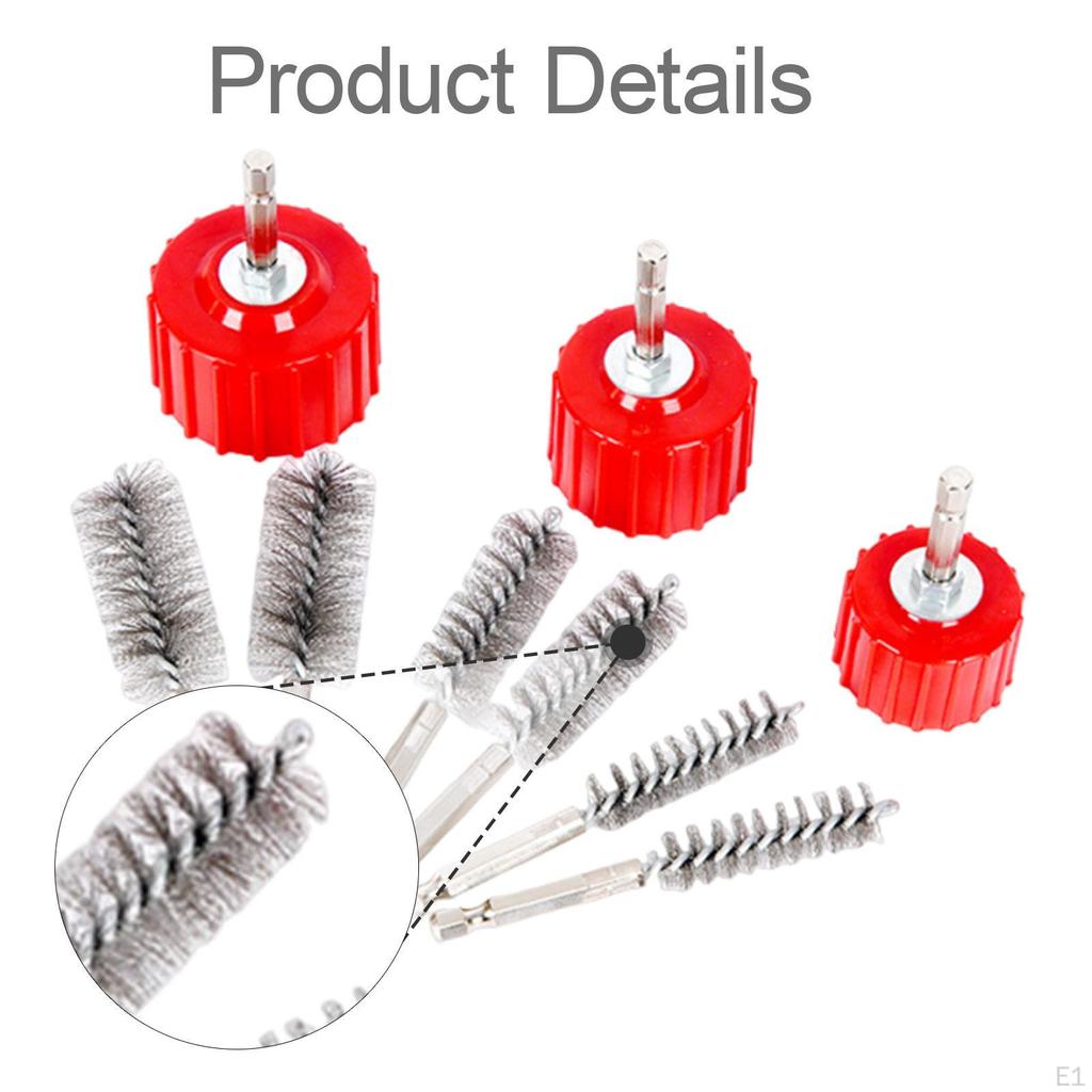 Copper Tube Cleaner Kit for Drill 6 Stainless Steel Wire Bore Brushes 1/4inch Hex Shank