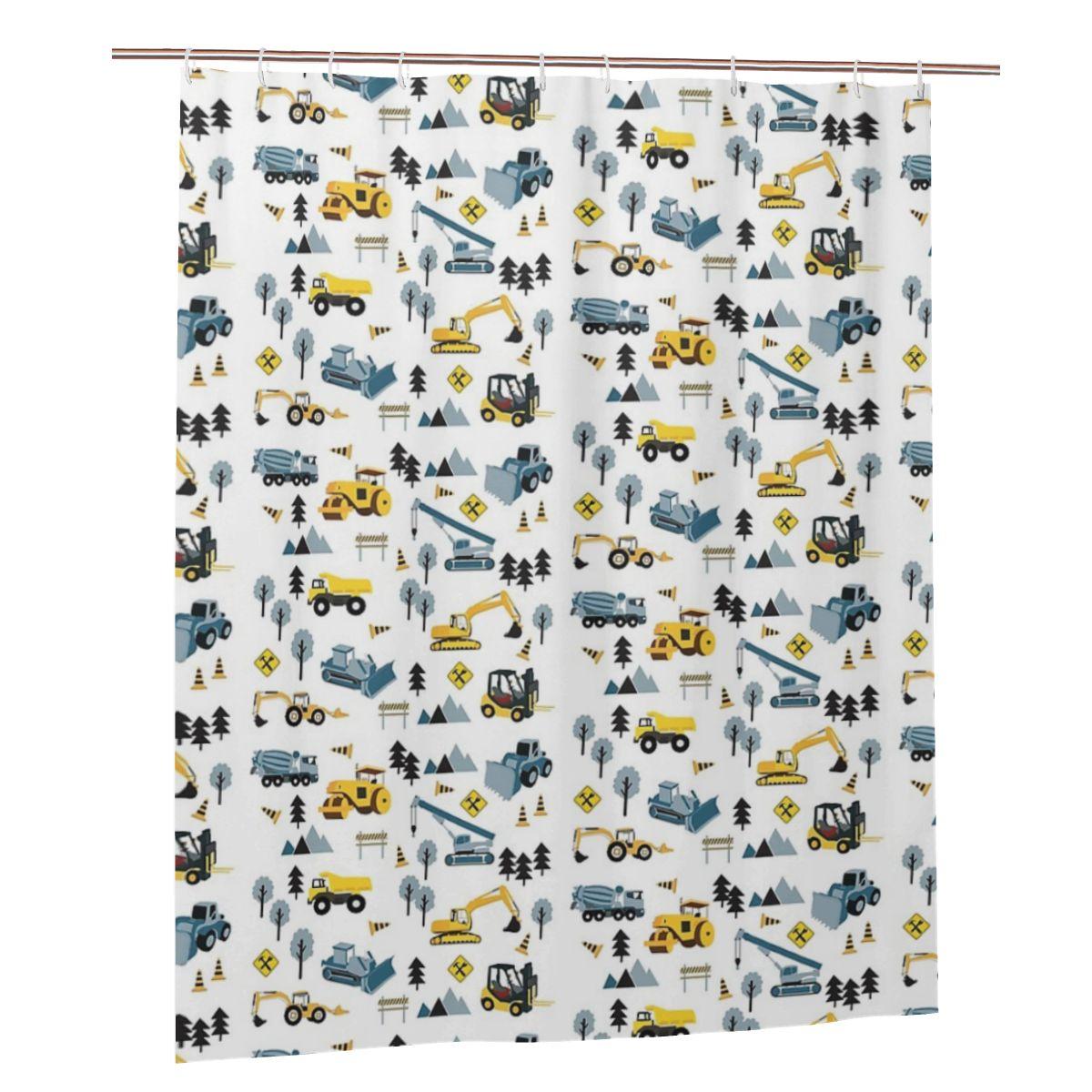 

Blue Construction Trucks And Site Theme Pattern Shower Curtain Bathroom Polyester Waterproof Bath Curtains With Hooks W60H190(CM)-1 Pcs