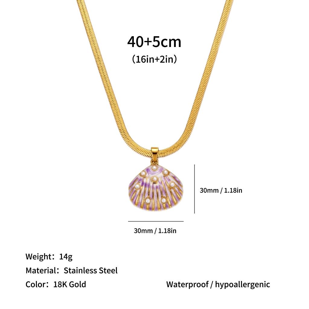 Colorful Oil-splashed Shell Pendant, Ocean-themed, 18K Gold Plated Chain, High-end Necklace