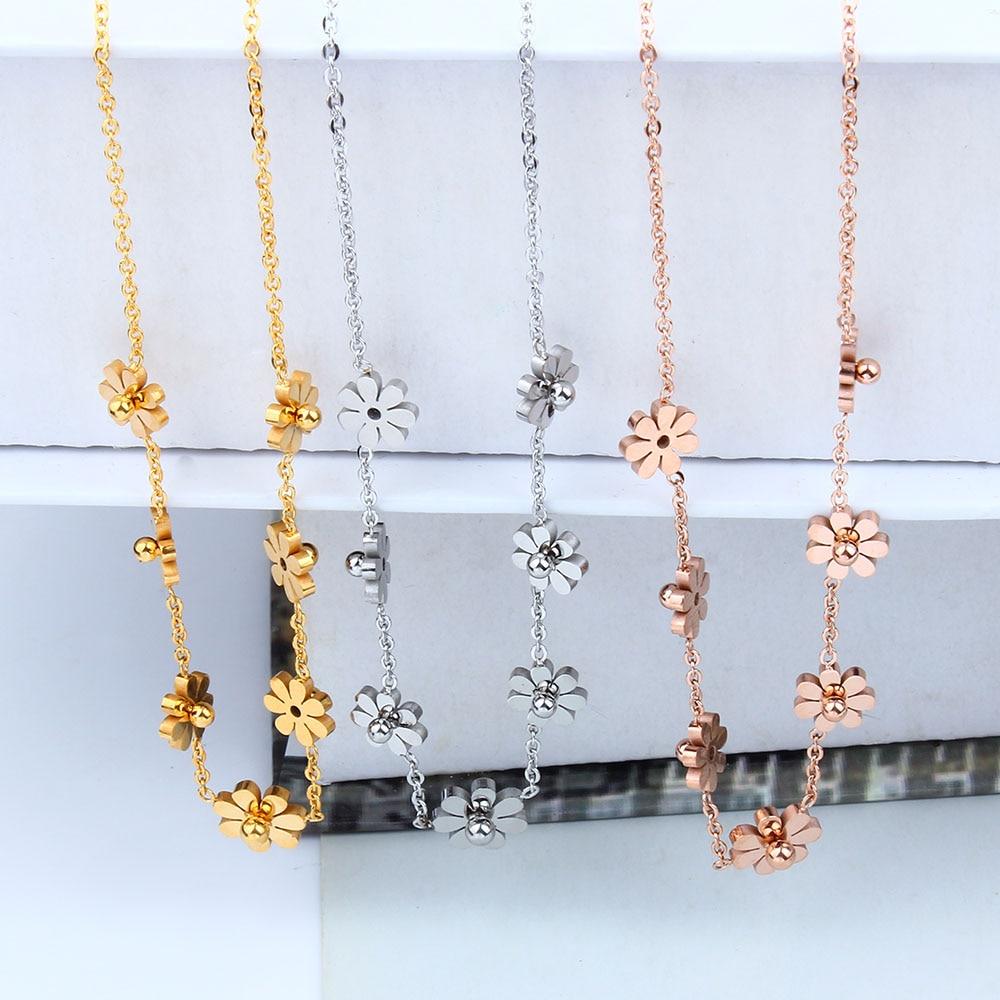 Popular Stainless Steel Flowers Necklaces Pendant Chain Chocker Giveaway For Birthday Gift Idea Girl Women Jewelry Accessory PresentFashion Necklaces