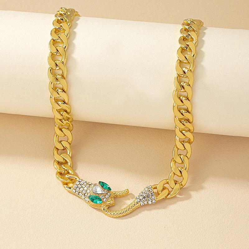 Fashion Exaggerated Metal Rhinestone Snake Collarbone Chain Ins Fashion Personality Temperament Hip Hop Animal Necklace