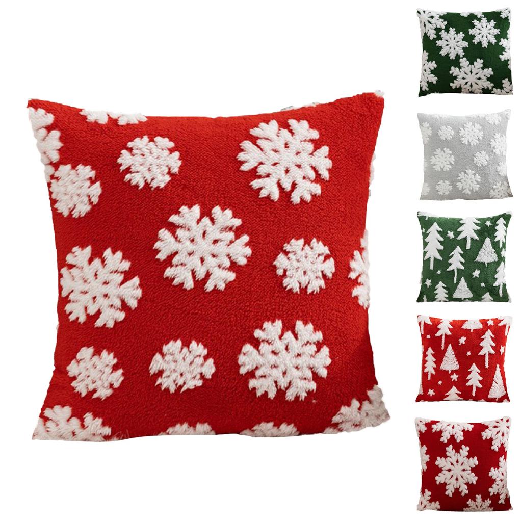 1pc Plush Christmas Tree & Snowflake Design Throw Pillow Cover, Suitable For Living Room, Bedroom, 4 Seasons Decor
