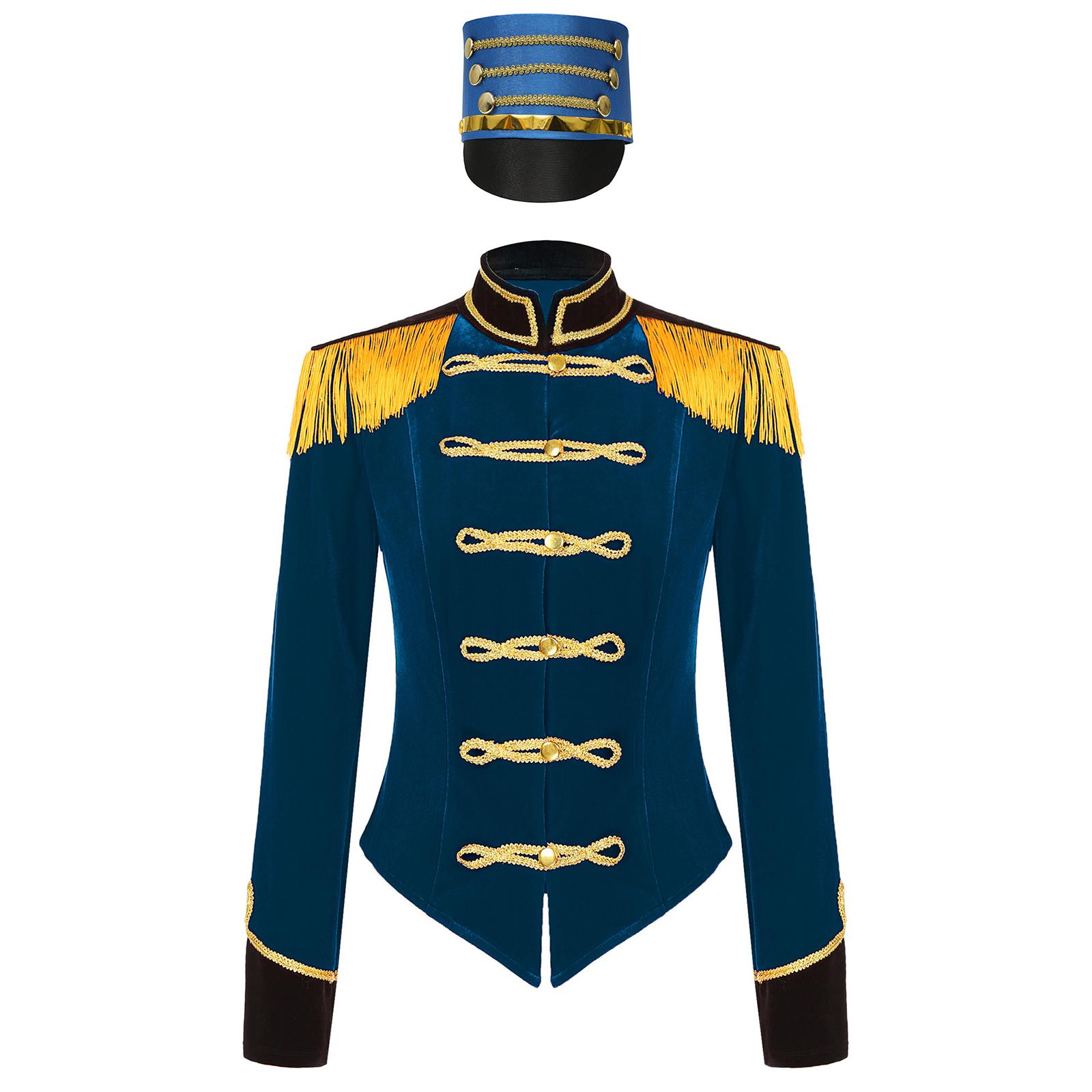 

Костюм ведущего Хэллоуина для женщин S-3XL Куртка с бахромой на плечах и шляпа Наряд для карнавальной вечеринки Косплей Полный комплект S темно-синий