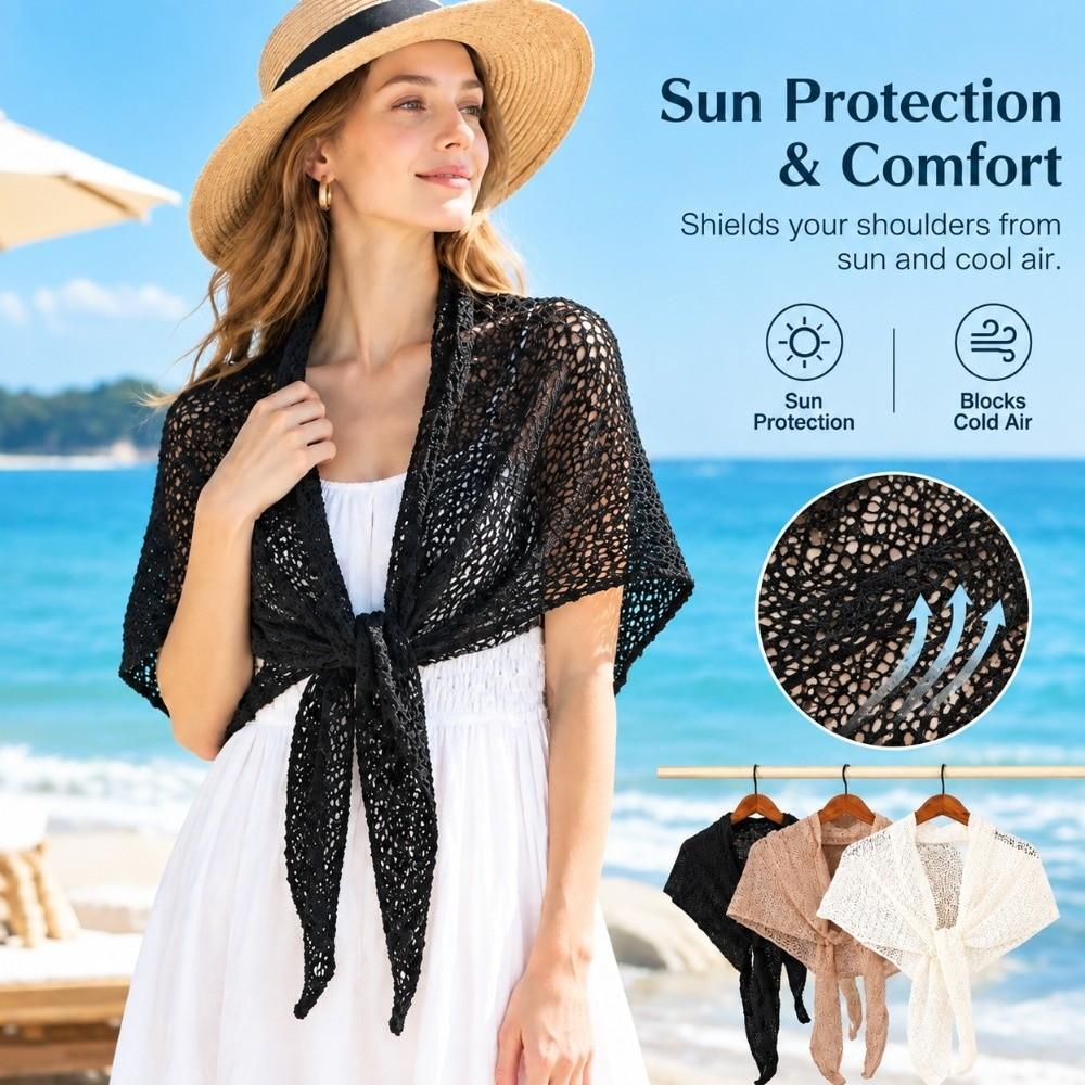 Solid Color Triangle Wrap Hollow Out Shoulder Shawl Fashion Scarf Coverup Four Seasons