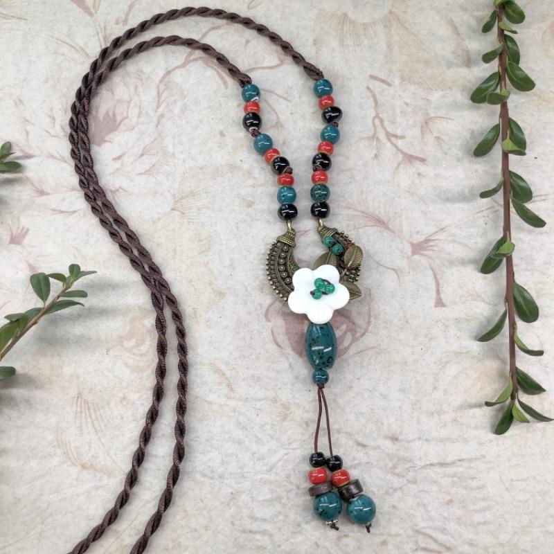 New Forest handmade ceramic necklace, women's retro versatile sweater chain simple long accessories pendant