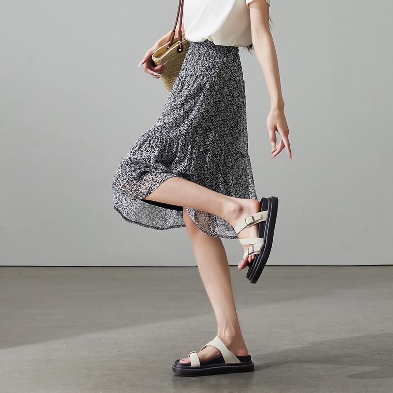 SOFSIL 2026 Summer Elegant Floral Black A-Line Midi Skirt