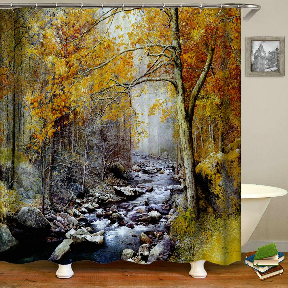 Rural Garden Scenery Shower Curtains Street Stone House Bathroom Curtain Waterproof Cloth Decoration Made Of Polyester Washroom Decor