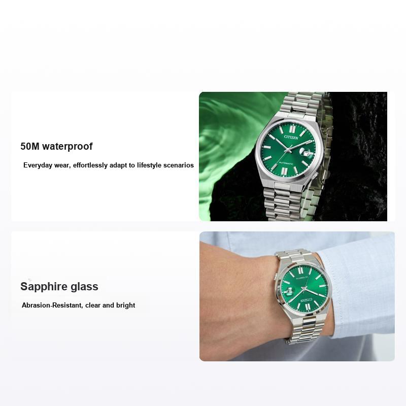 Citizen Sapphire Glass 50M Waterproof Mechanical Movement Stainless Steel Watch Green Dial Men watches NJ0150-81X