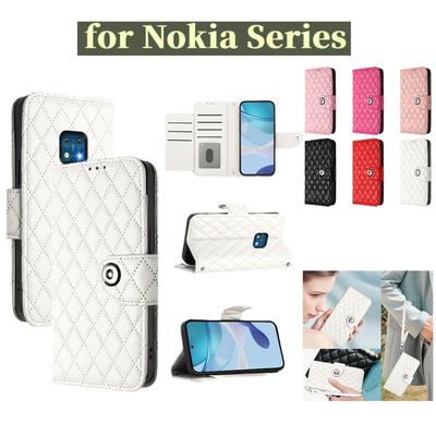6-Color PU Leather Diamond Check-Patterned Wrist Strap Wallet Phone Case for Nokia HMD Fuison,Pulse,Skyline,Nokia 6.3,C10,C12,C20,C22,G10,G11,G20...