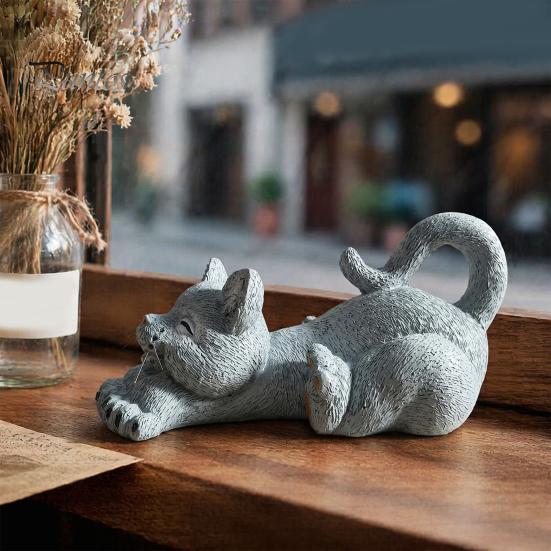Decorative Resin Figurine for Coffee Shop Stretching Kitten Figurine, Cat Statue, Cute Animal Ornament, Sculpture Office Compact Desktop Decoration