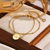 Stainless Steel Polished Round Plate Letter A-Z Double Layer Stacked Bracelet for Women 14K Gold Color Charm Wrist Jewelry Gifts
