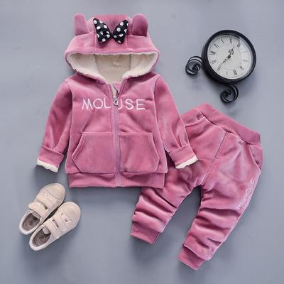 Baby Girls Clothing Sets Kids Boys Winter Thick Plush Cotton Long Sleeve Warm Outerwear+Pants Suit Toddler Set