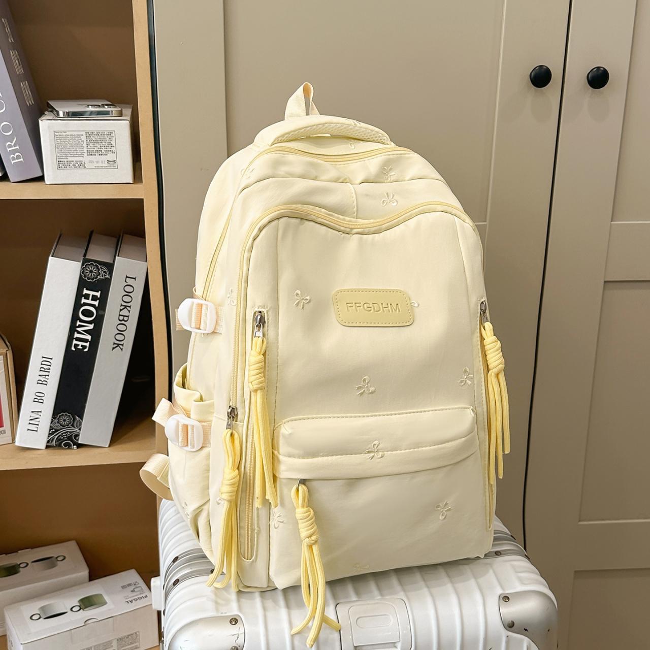 

Women s Backpack Bow Embroidered Student Large Capacity Schoolbag жёлтый