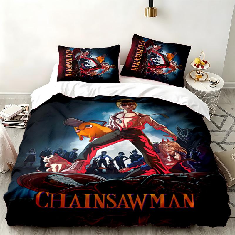 Chainsaw Man 3pc Set Perfect for Bedroom Use Comfortable Bedding Set Includes a Duvet Cover and Two Pillowcases Ideal Birthday or Christmas Gift