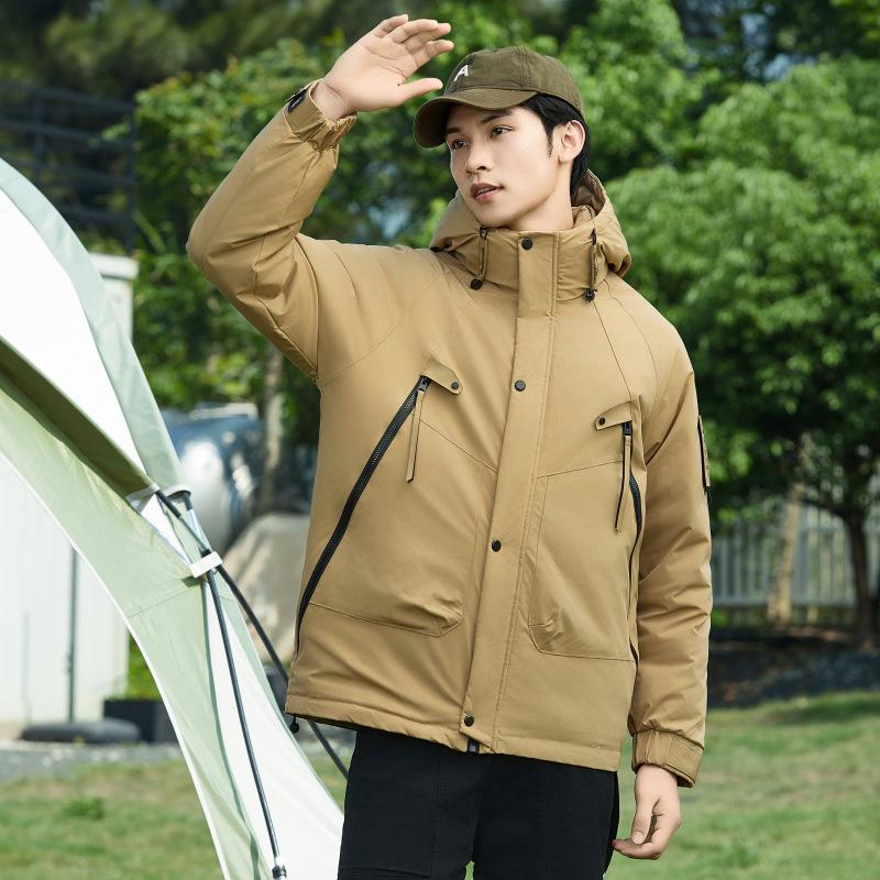 

Down jacket men s winter new fashion casual hooded warm loose white duck down men s solid color jacket jacket 3XL