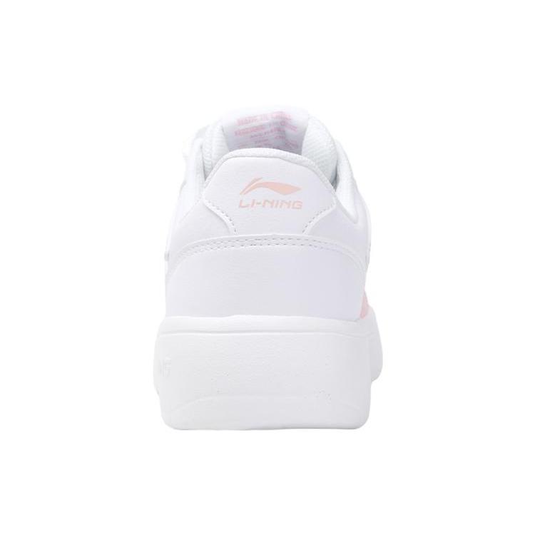 Li Ning Synthetic Leather Low Top Slip Resistant Abrasion Resistant Skateboard Shoes Women's White Pink AGCR470-4