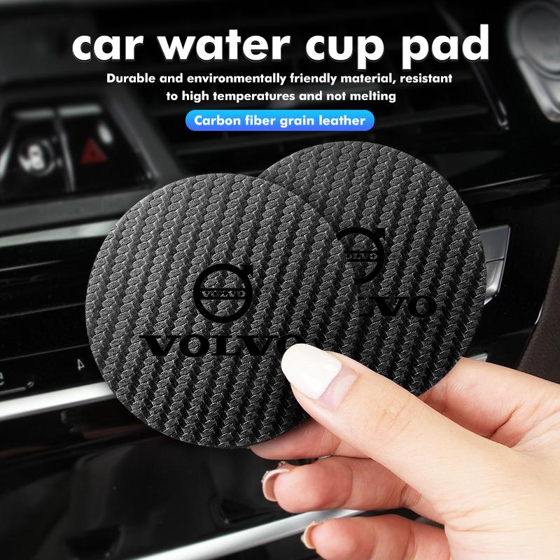 2Pcs Car Coasters Water Cup Holder Pads Anti Slip Accessories For Volvo V50 S60 XC60 S40 XC40 XC90 V70 XC70 C30 V40 V60