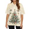Dame Mote Casual Revers Kortermet Juleprint Skjorte Dame Kneppet Topper