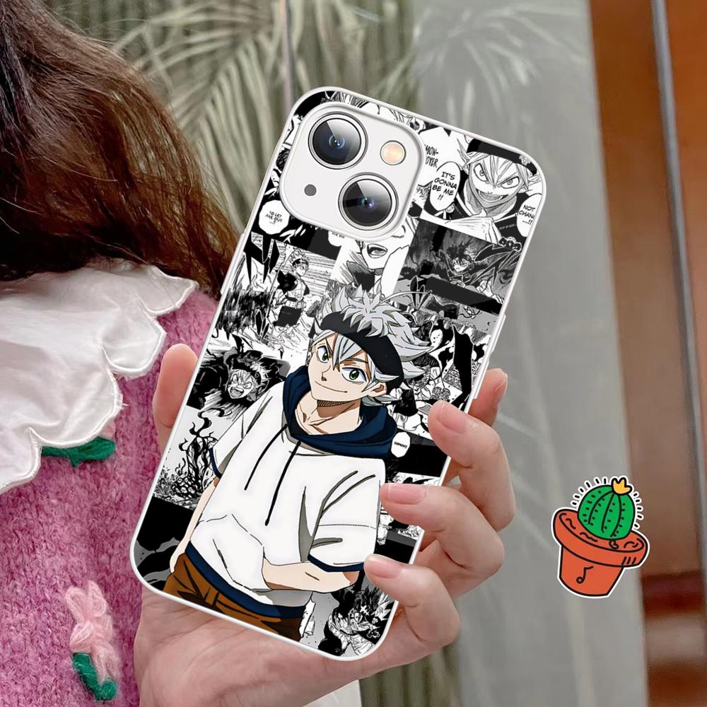 Black Clover Phone Case Tempered Glass For Iphone 14 13 12 11 Pro Mini XS MAX 14Plus X XS XR Fundas