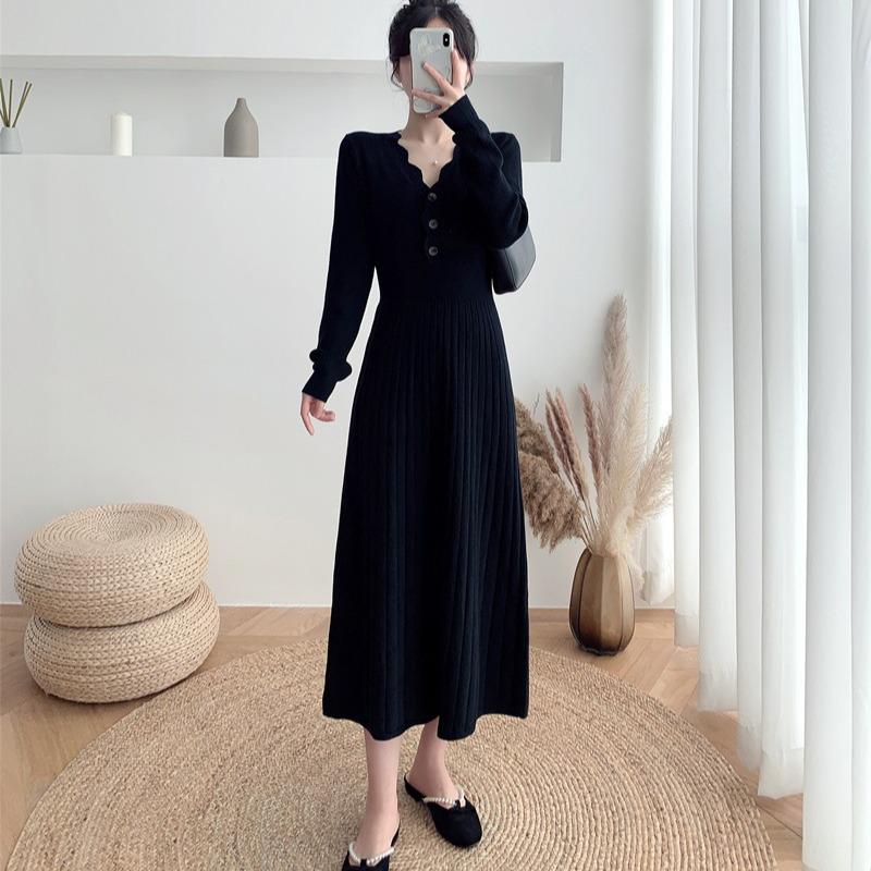Spring & Autumn 2024 Slim Fit Knitted Midi Sweater Dress