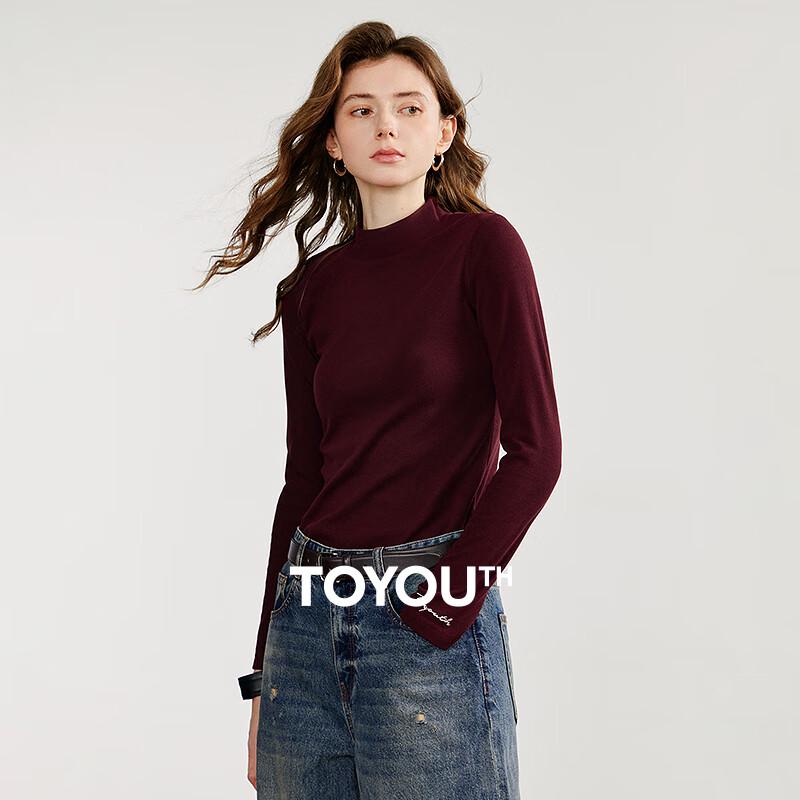 Chuyu Women's Warm Embroidered Semi-High Collar Base Layer T-Shirt