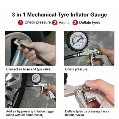 220PSI Car Multifunctional Tire Air Pressure Monitoring Gauge Tester Air Compressor Dial Meter Motorcycle Inflator Pump Tools