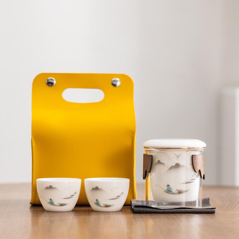 Bank Company Small Gift Set Suet Jade Porcelain Kung Fu Travel Tea Set
