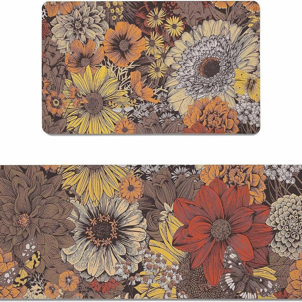Floral Long Runner Kitchen & Entryway Doormat - Dirt-Resistant Decorative Floor Mat
