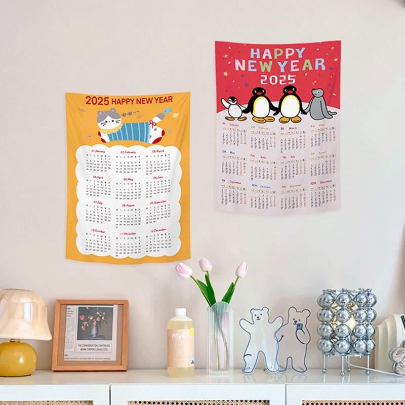 Calendar de Anul Nou acasă agățat pânză Anul Nou 2025 calendar perete fundal tapiserie foto agățat pânză decorare casă