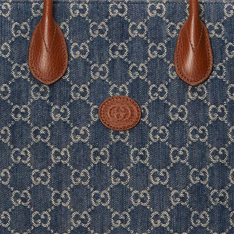 Gucci Monogram Interlocking Double G Logo Blue Denim Large Vertical Tote Bag Unisex tote bag 674155-2KQQT-8391