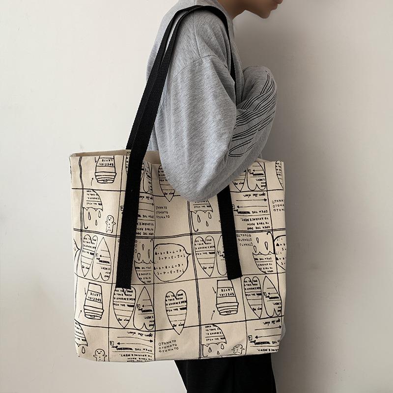 Neue Damen-Canvas-Großtasche im College-Stil mit großer Kapazität
