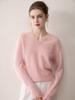 Women's V-Neck Cashmere Knit Pullover - Long Sleeve, Loose Fit, Autumn/Winter Collection