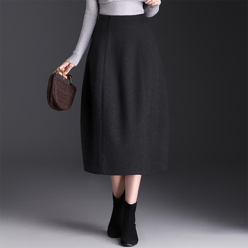 Elegant Korean Style Woolen Skirt: 2026 Winter Fashion, Elastic Waist, Slimming Bud, Mid-Length Design for Women