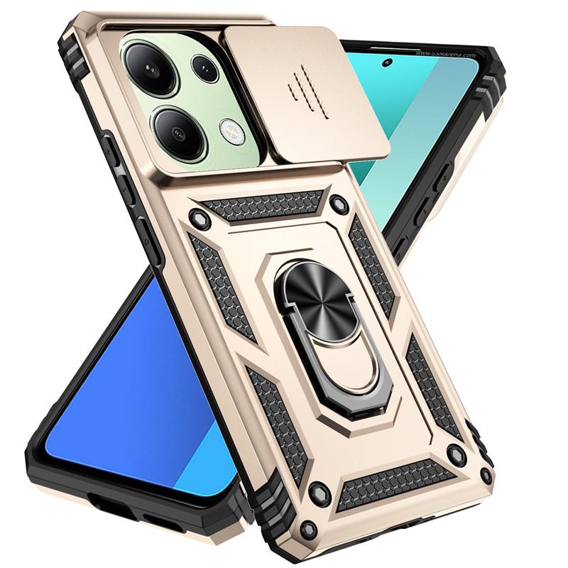 For Xiaomi Poco M6 Pro 4G Case Armor Slide Camera Lens Cover For Poko Little Poco M6Pro M 6 POCOM6 4G Pro Ring Stand Cases