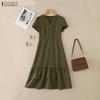 ZANZEA Women Casual V-Neck Short Sleeve Ruffles Hem Dress